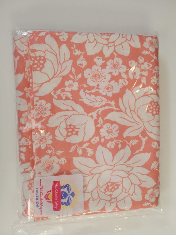 White flowers on a Coral background (4 yards)